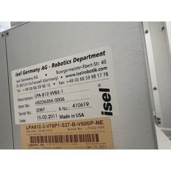 isel IWH-BA13S20HDF-1 Wafer Transfer Robot W/ ILT-U021WH1-1 and LPA-812-WB3-1